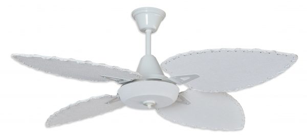 Ventilador BARI blanco palas y tapa forrada de rattan. Tono blanco