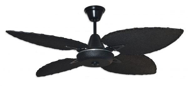 Ventilador BARI negro palas y tapa forrada de rattan. Tono negro